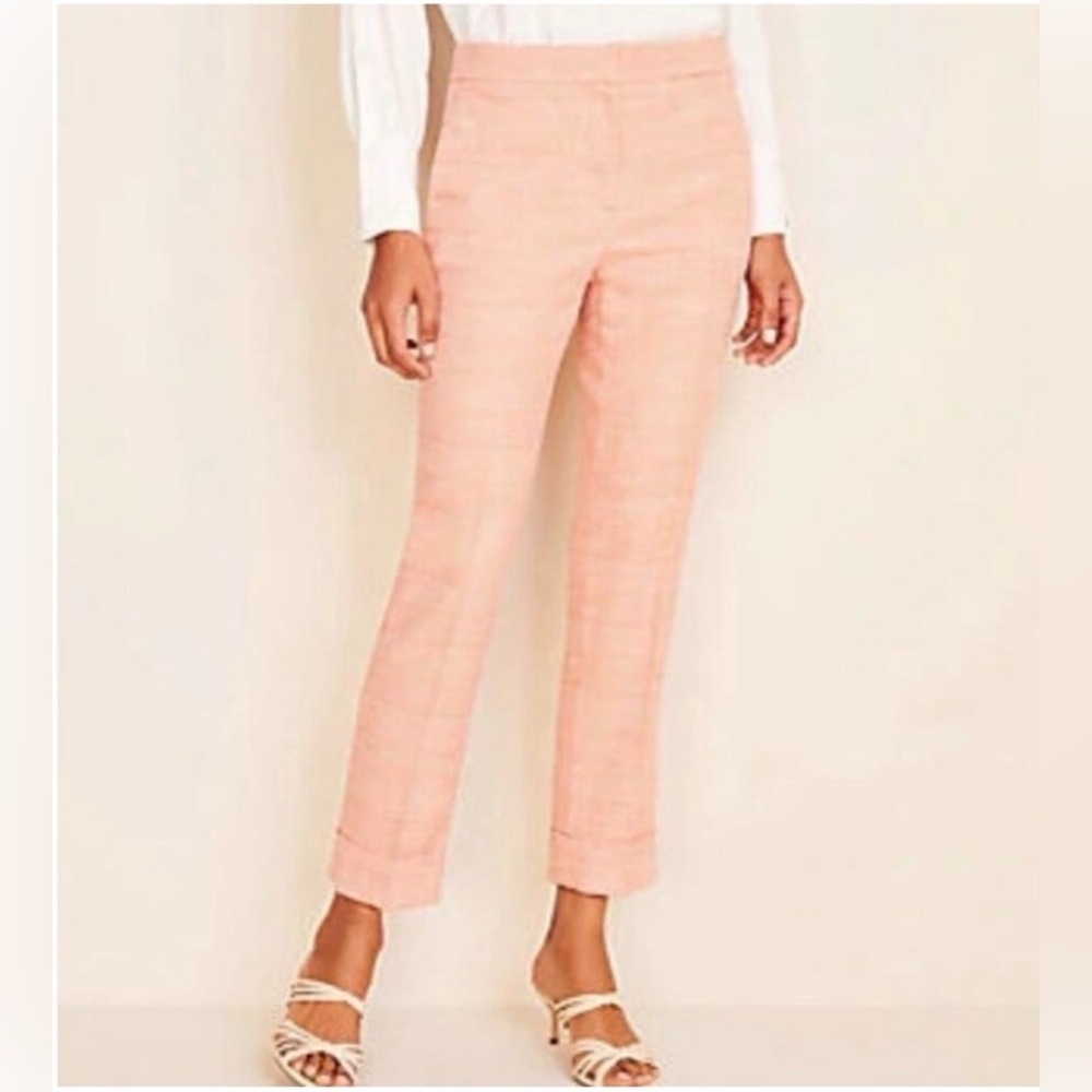 Ann Taylor High Waist Ankle Pant in Plaid Orange Women's 10 Tailored Cropped